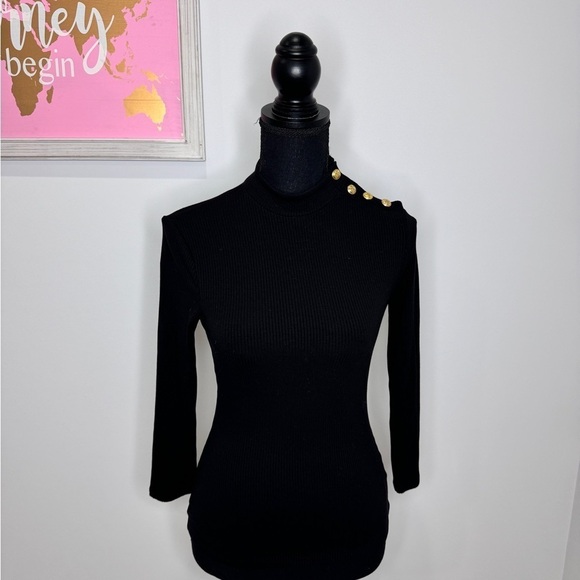 Express Black Women’s Gold Shoulder Buttons Long Sleeve Top (XS) - Picture 6 of 8